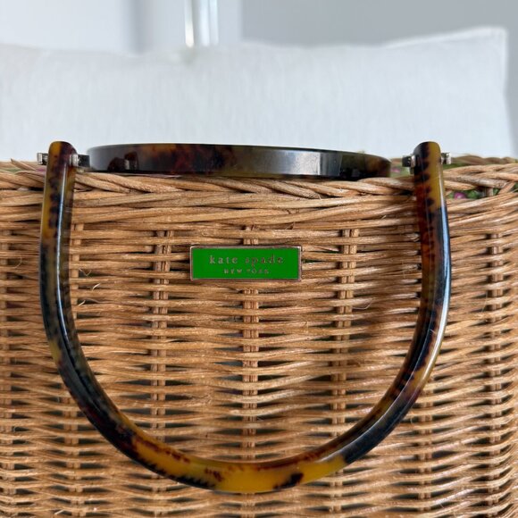 Kate Spade Wicker Basket Bag with Tortoise Handles & Paisley Interior - Picture 3 of 10